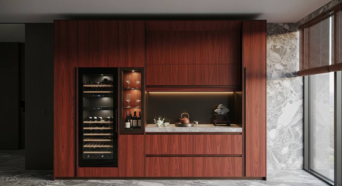Fadior atelier kitchen with smoked bronze cabinetry and marble island