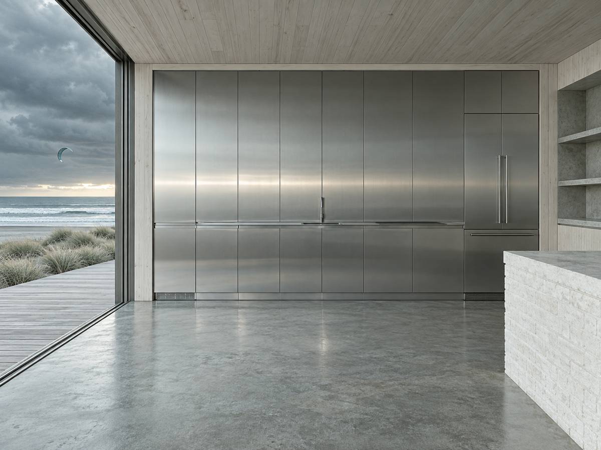 Fadior Meridian Kitchen Suite with Clad Appliance Front Plane — 304 stainless steel kitchen system, front view